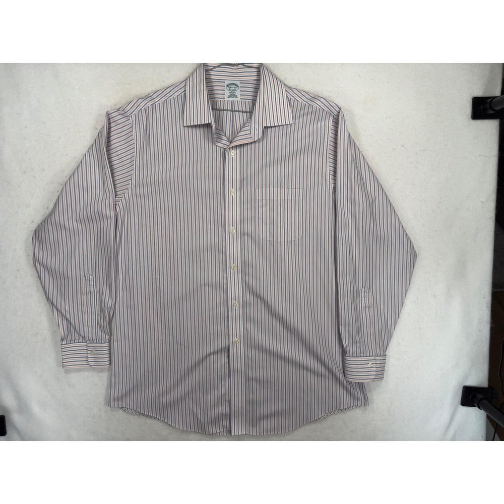 Brooks Brothers Regent Non-Iron Shirt Mens 16.5 34 Supima Cotton Striped Blue